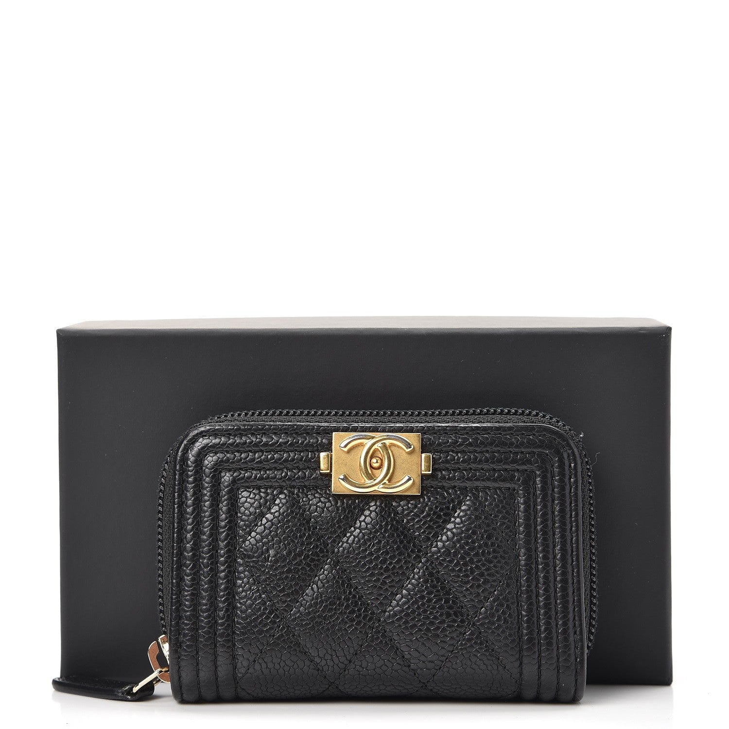 Chanel Caviar Quilted Boy Zip Around Coin Purse Wallet Black 8 of 8