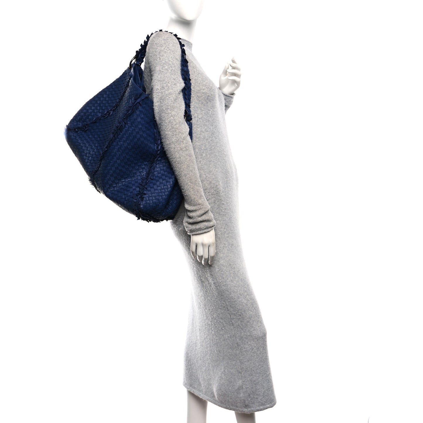 Nappa Intrecciato Large Franges Shoulder Bag Blue