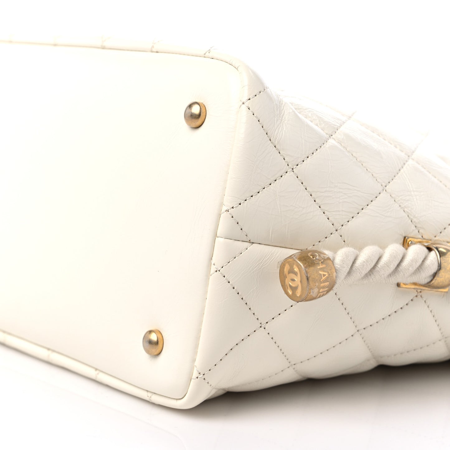 Crumpled Calfskin En Vogue Rope Hobo Bag White