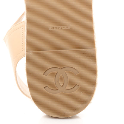 Chanel Lambskin Cap Toe CC Espadrille Sandals 38 Beige Black 6 of 8