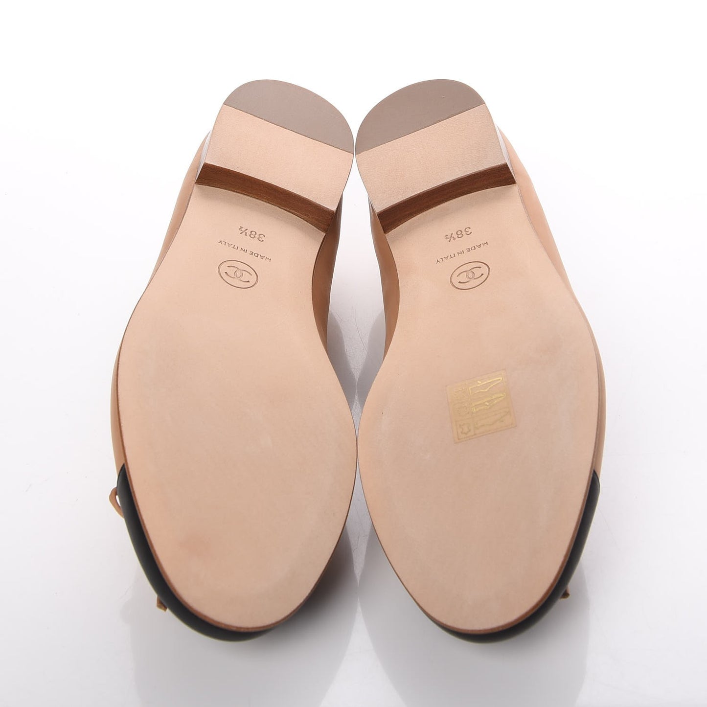 Lambskin Cap Toe Ballerina Flats 38.5 Beige Black
