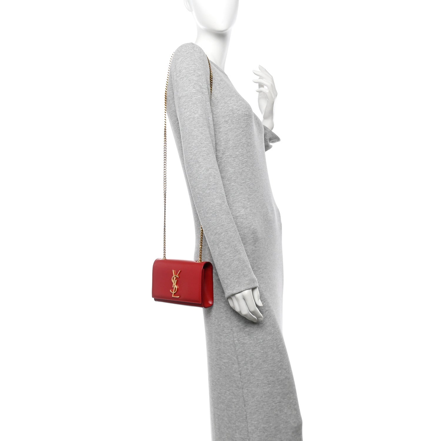 Saint Laurent Grain De Poudre Small Monogram Kate Satchel Red 2 of 15