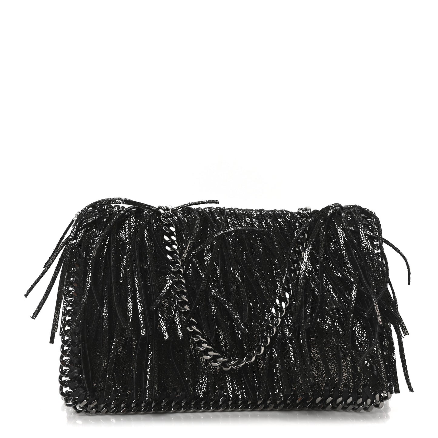 Shaggy Deer Fringe Flat Crossbody Black