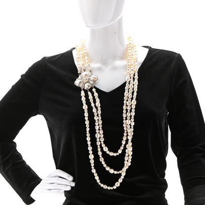 Chanel Graduated Pearl Crystal CC Multi Strand Necklace Gold 2 of 10