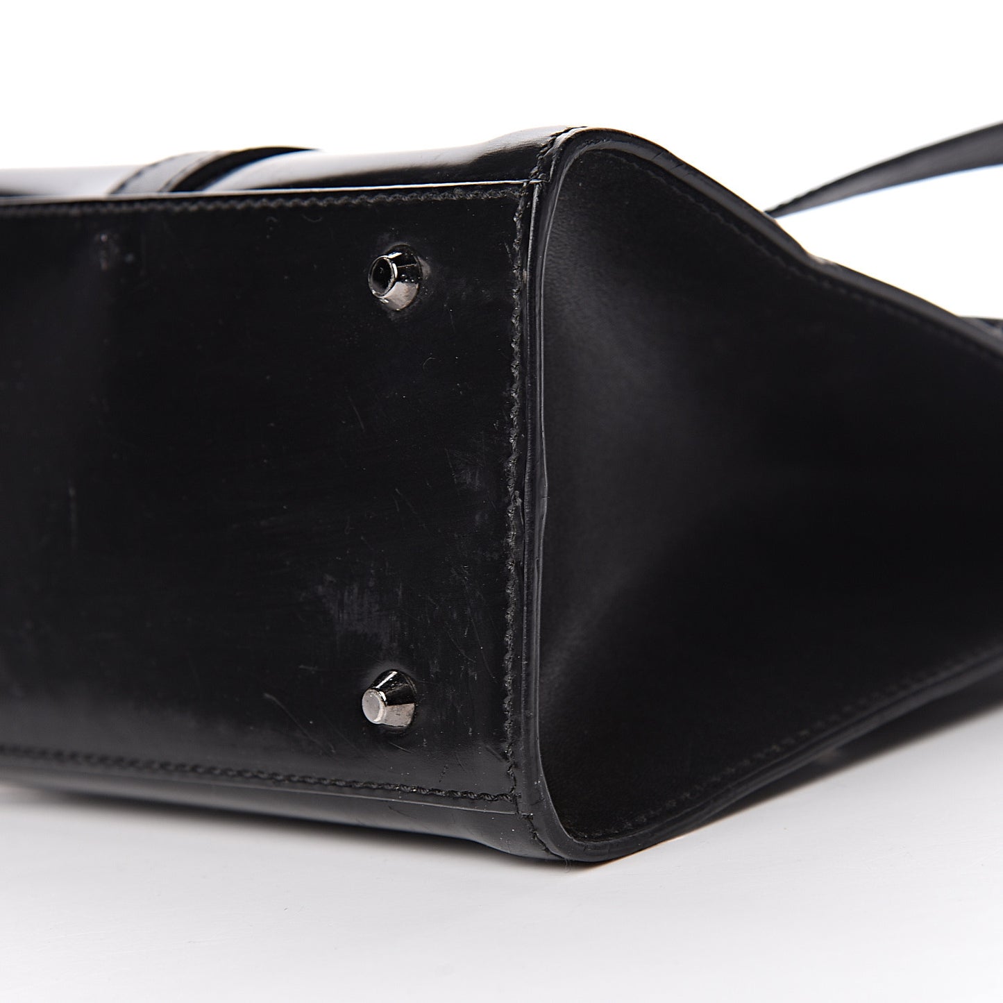 Glazed Calfskin Saddle Shopper Black
