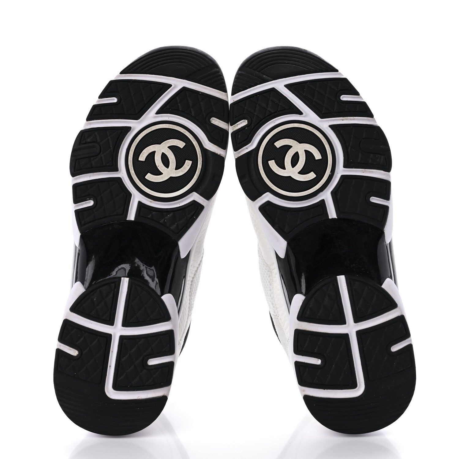 Chanel Mesh Suede Calfskin Grained Calfskin Womens CC Sneakers 39 White Black 5 of 8