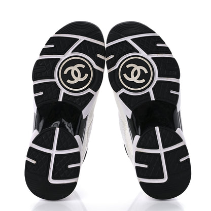 Chanel Mesh Suede Calfskin Grained Calfskin Womens CC Sneakers 39 White Black 5 of 8