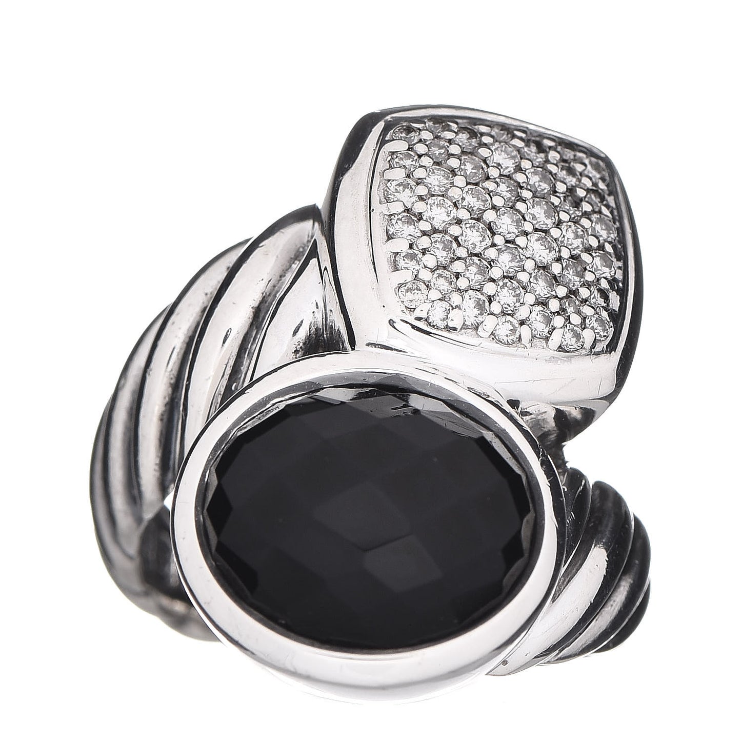 Sterling Silver Diamond Black Onyx Bypass Cable Ring 52 6