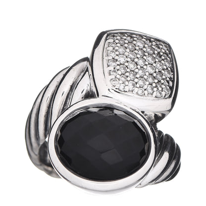 David Yurman Sterling Silver Diamond Black Onyx Bypass Cable Ring 52 6 1 of 5