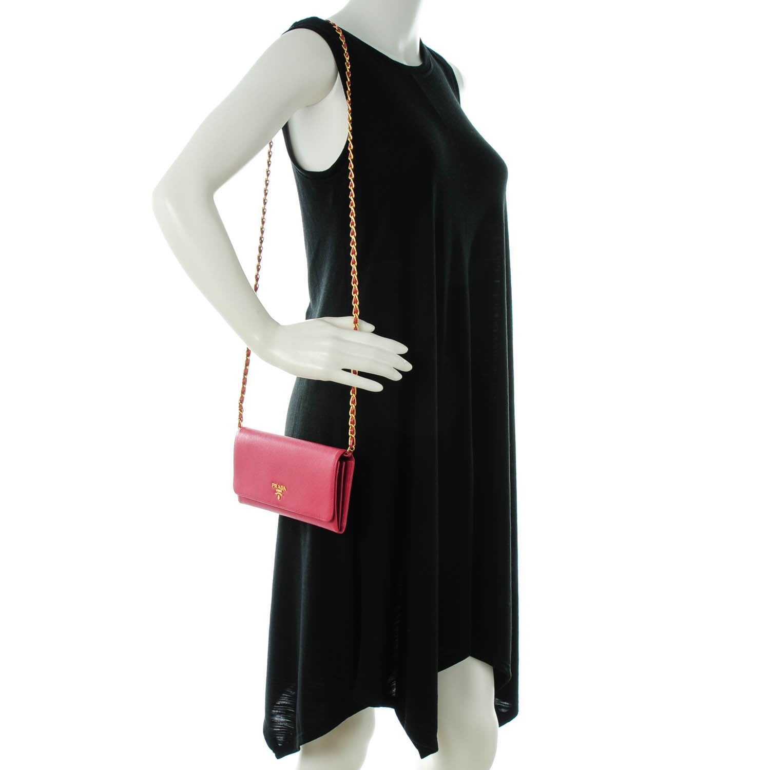 Prada Saffiano Metal Oro Chain Wallet Peonia 2 of 8