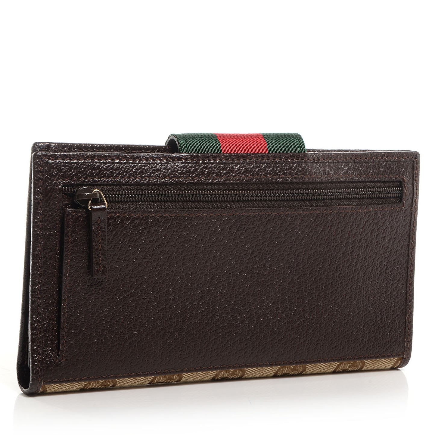Monogram Calfskin Ladies Web Continental Wallet Beige Ebony Cocoa