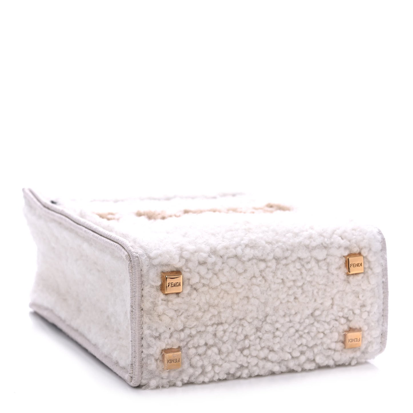 Shearling Vitello King Plexiglass Logo Mini Fendi Sunshine Shopper Tote White