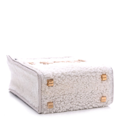 Fendi Shearling Vitello King Plexiglass Logo Mini Fendi Sunshine Shopper Tote White 4 of 16