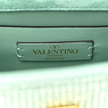 Valentino Garavani Crystal Suede Small Roman Stud Shoulder Bag Green 6 of 9