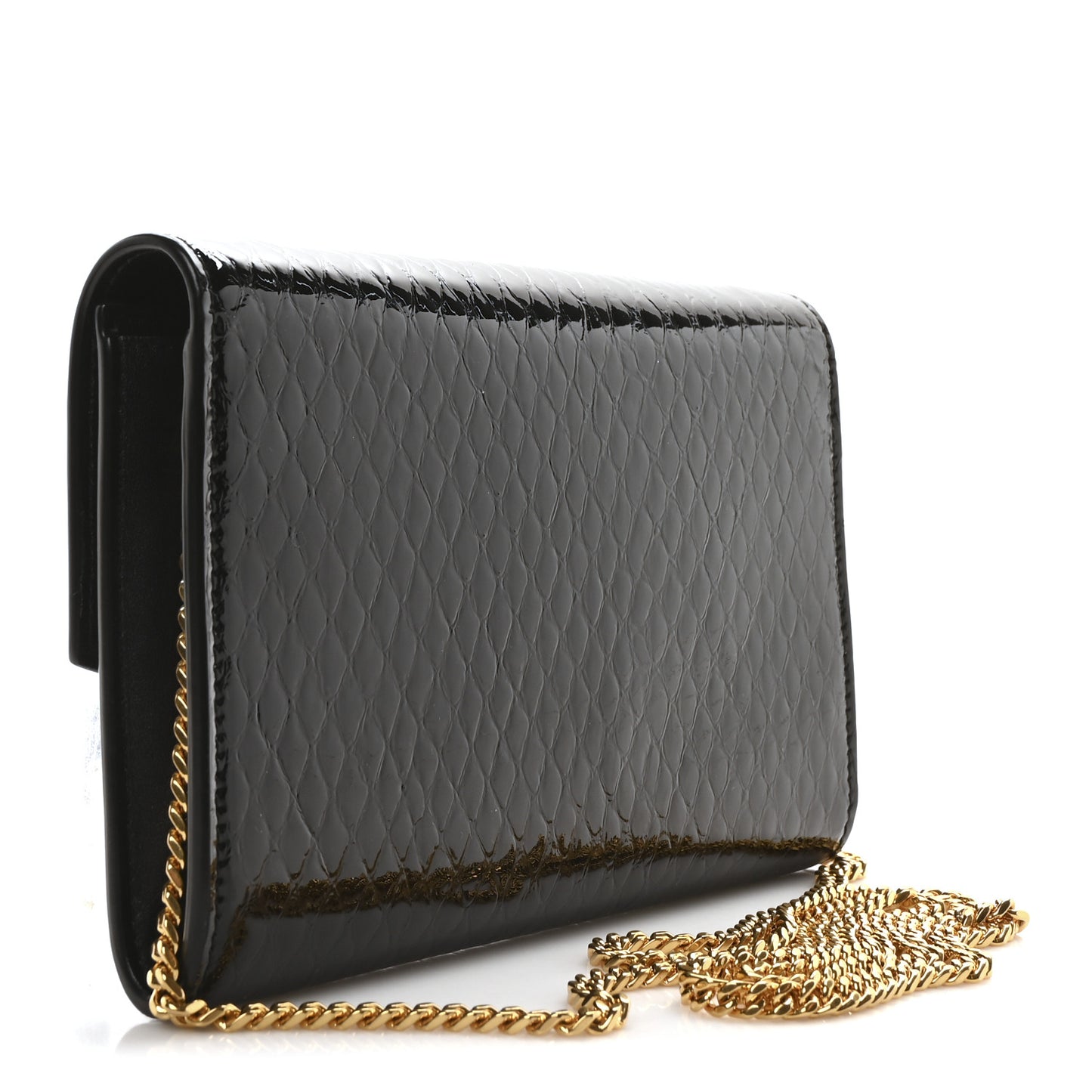 Calfskin Python Embossed Monogram Uptown Chain Wallet Black