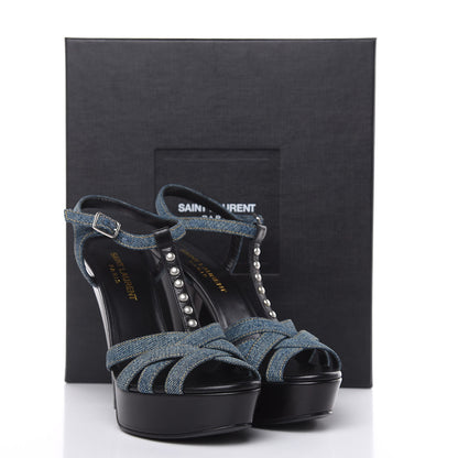 Saint Laurent Denim Dirty Jodie Tripon 105 Platform Sandals 36.5 Sky Blue 9 of 9