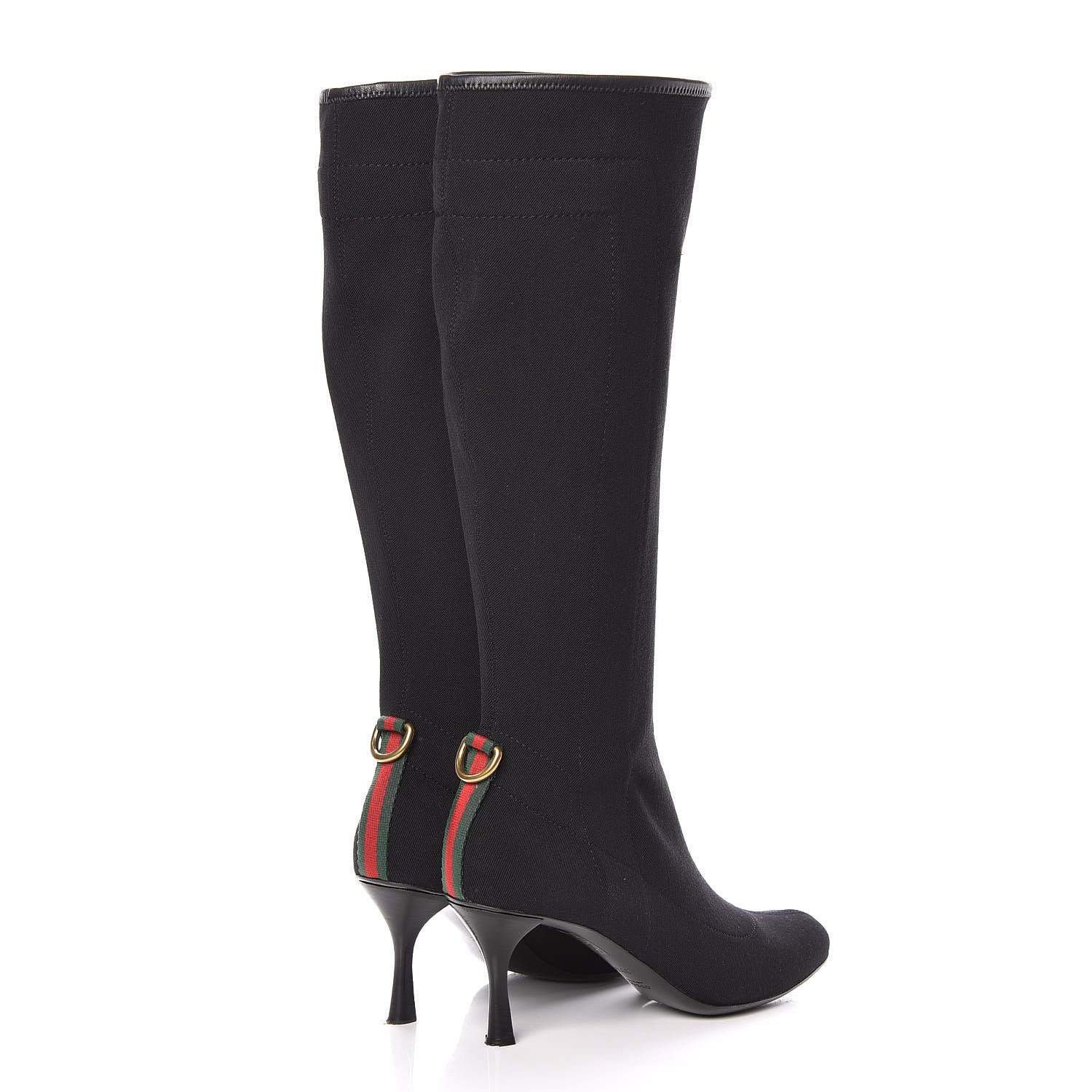 Gucci Canvas Web D Ring Knee High Boots 39.5 Black 4 of 13