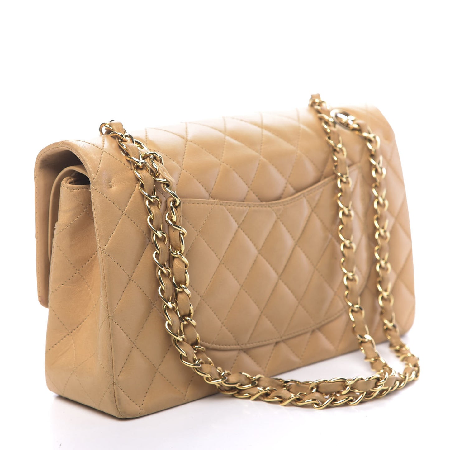 Lambskin Quilted Medium Double Flap Beige