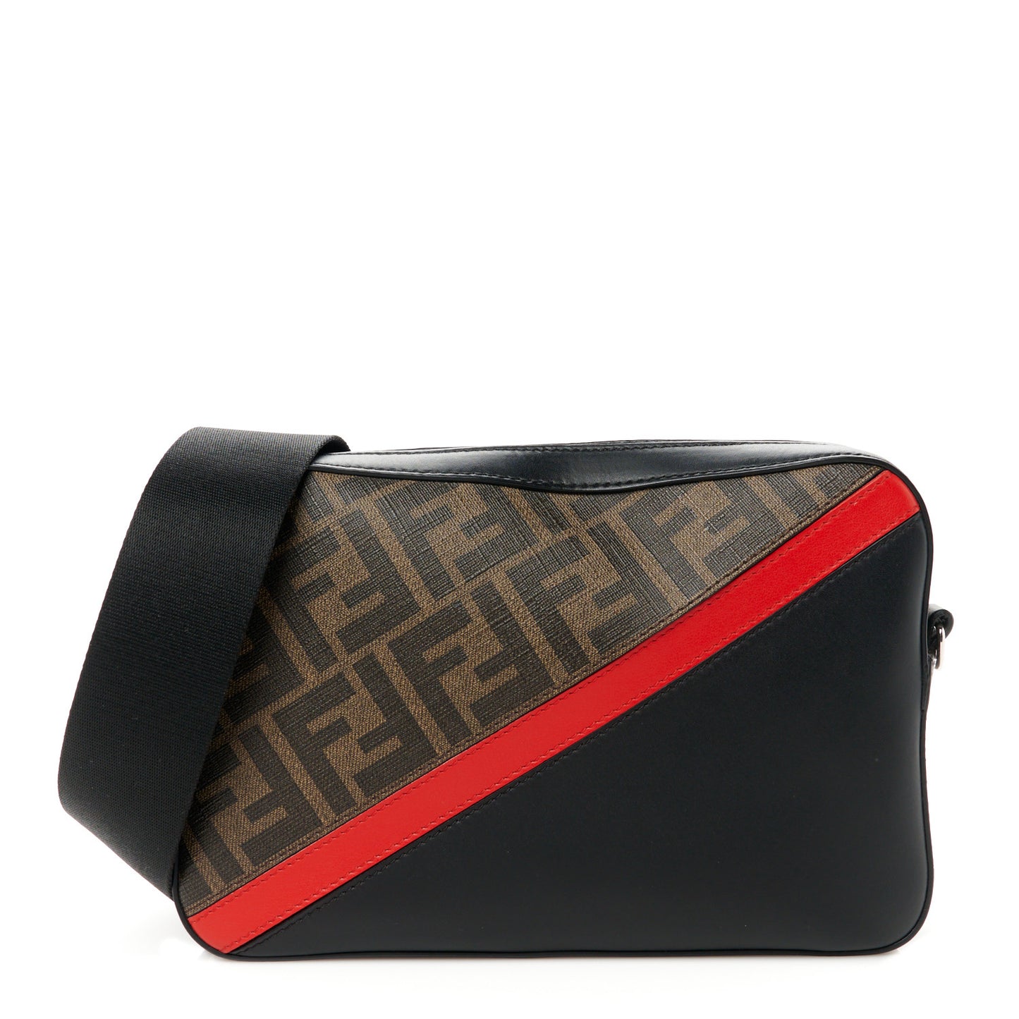 Glazed Fabric Vitello Liberty FF 1974 Diagonal Camera Case Tobacco Rosso Black