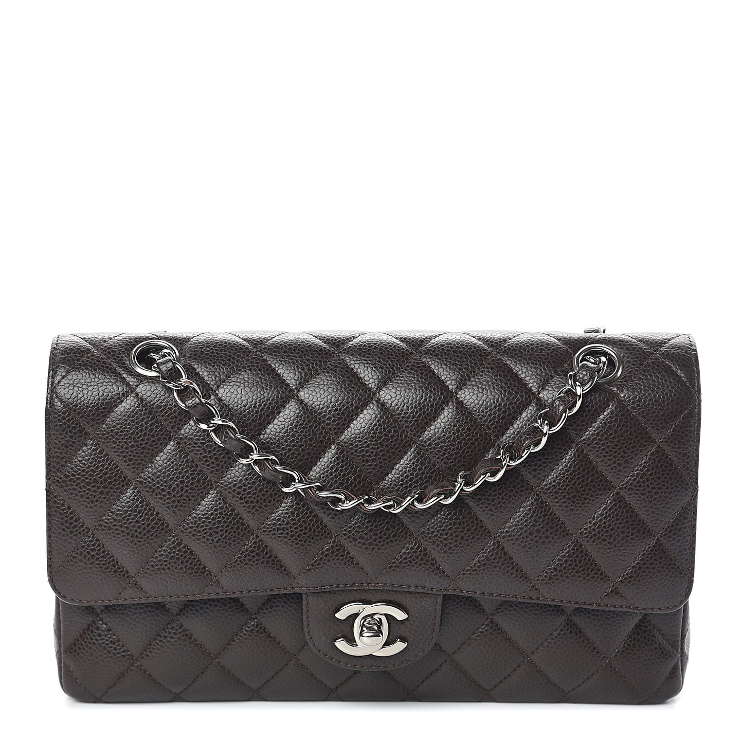 Caviar Quilted Medium Double Flap Dark Brown
