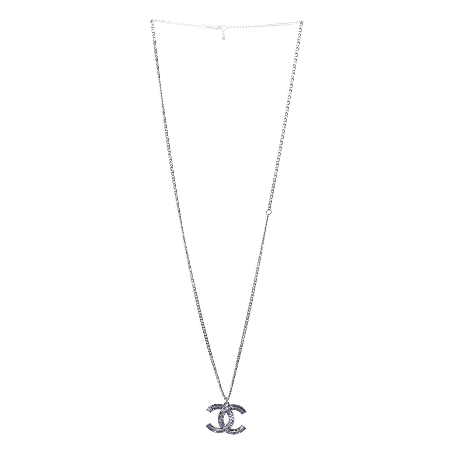 Chanel Crystal Baguette CC Necklace Blue 3 of 6