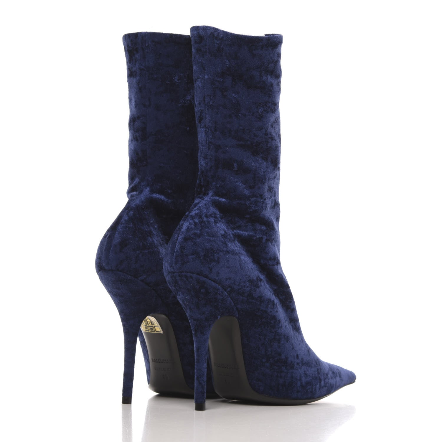 Balenciaga Velvet Extreme Pointed Toe Knife Booties 39 Navy 4 of 8