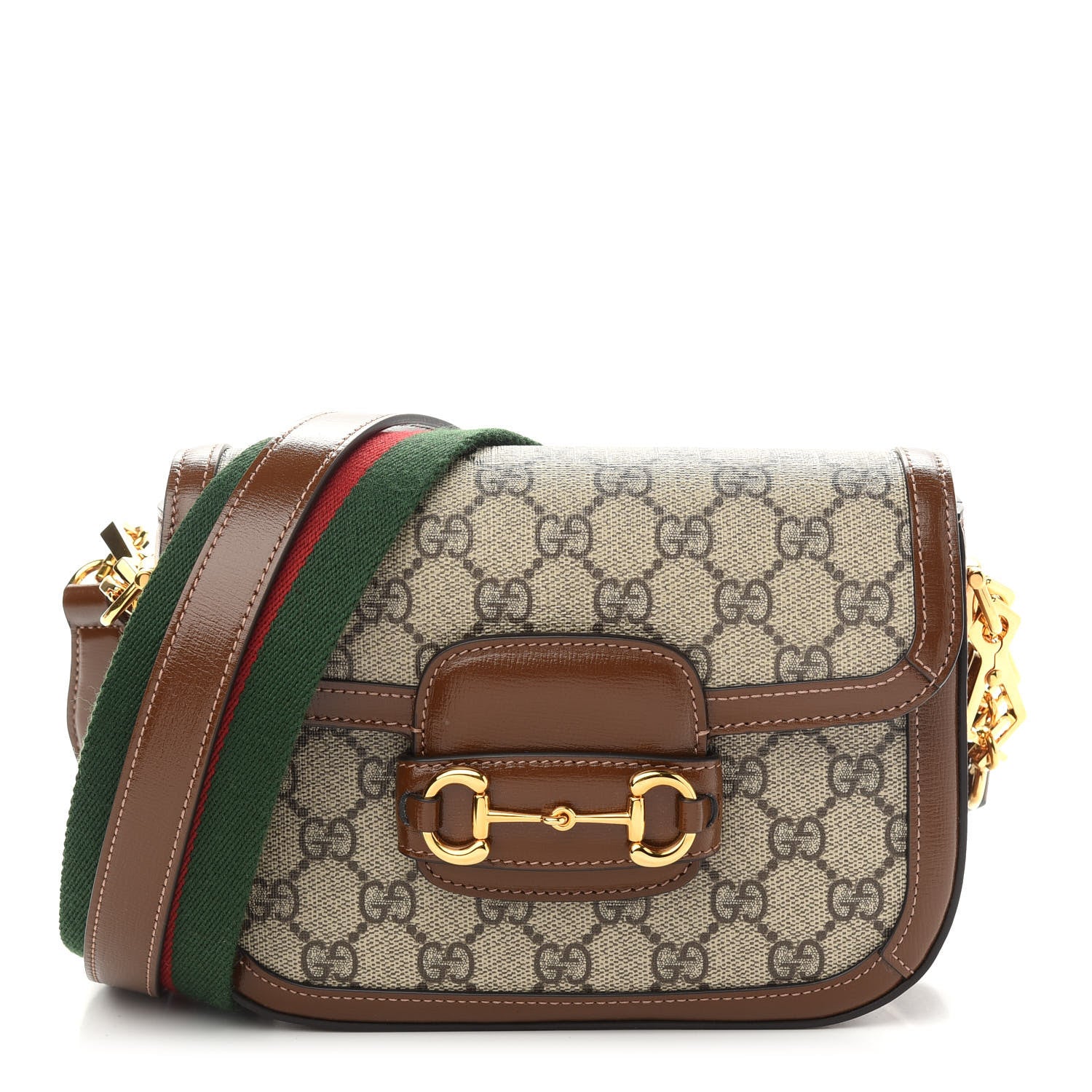 Gucci GG Supreme Monogram Web Mini Horsebit 1955 Shoulder Bag Beige Brown Sugar 1 of 8