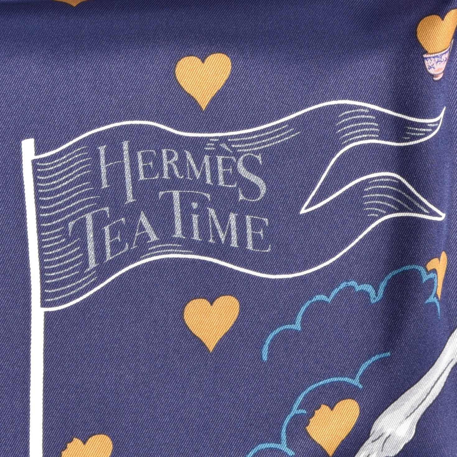 Hermes Silk Tea Time Scarf 70 Marine Vieux Rose 3 of 5