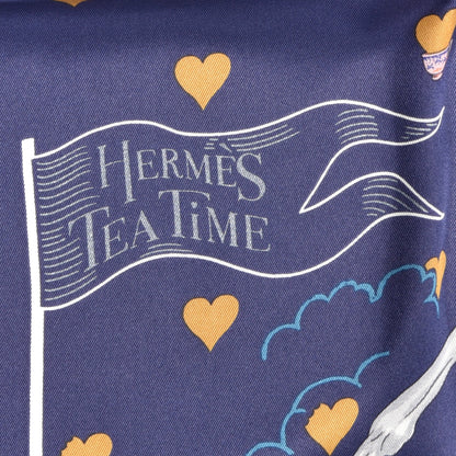 Hermes Silk Tea Time Scarf 70 Marine Vieux Rose 3 of 5