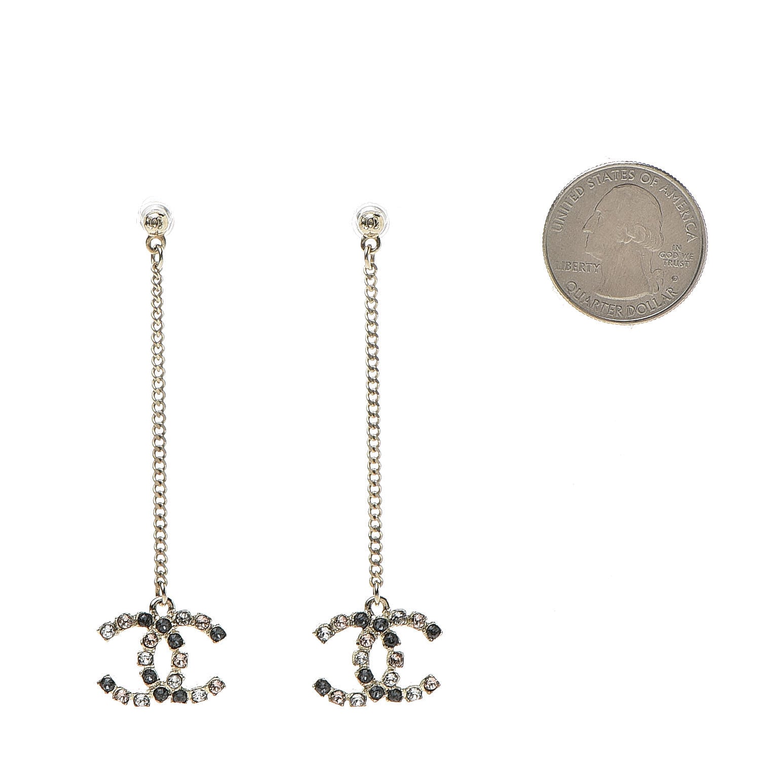 Chanel Crystal CC Drop Earrings Pink Grey Gold 2 of 5