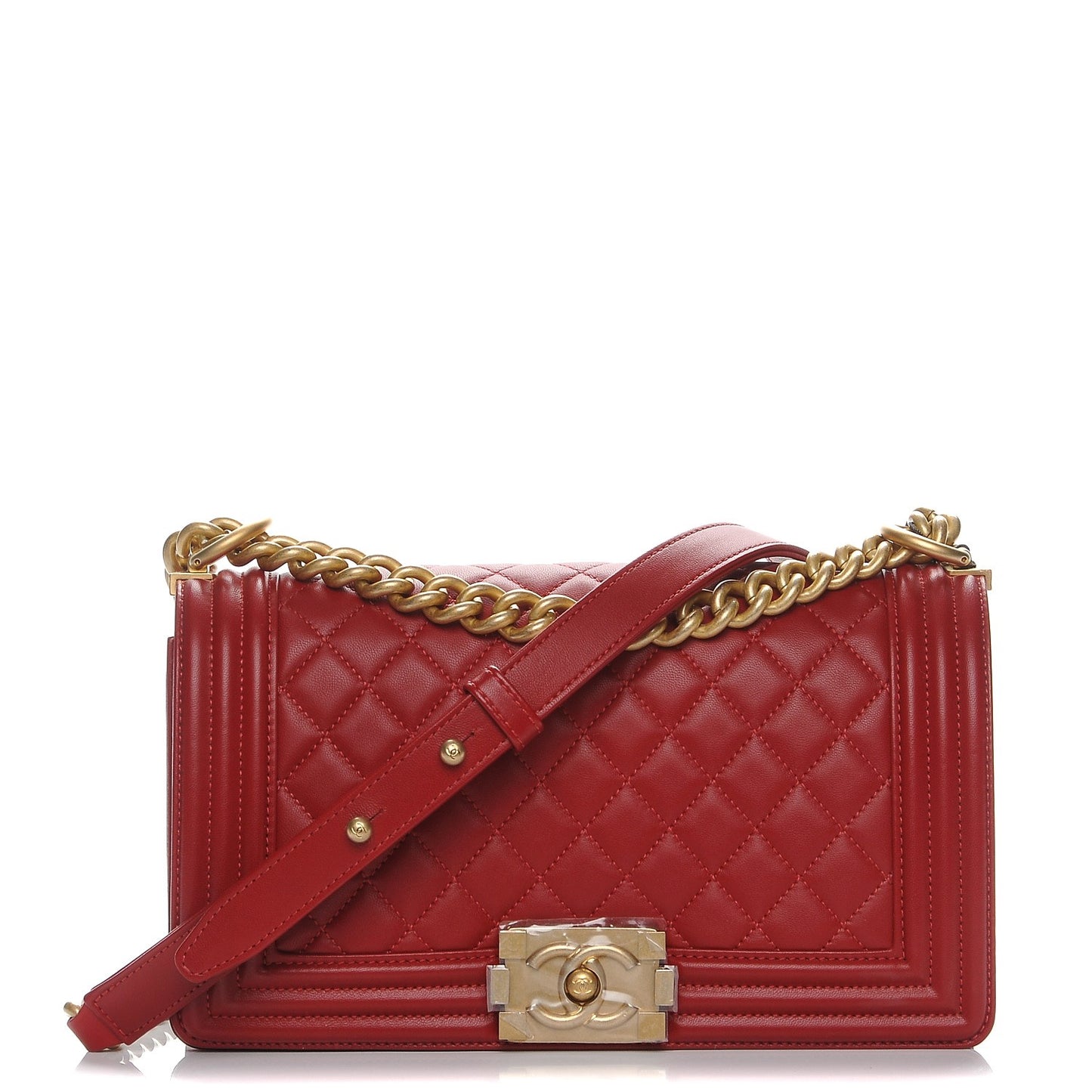 Lambskin Quilted Medium Boy Flap Red