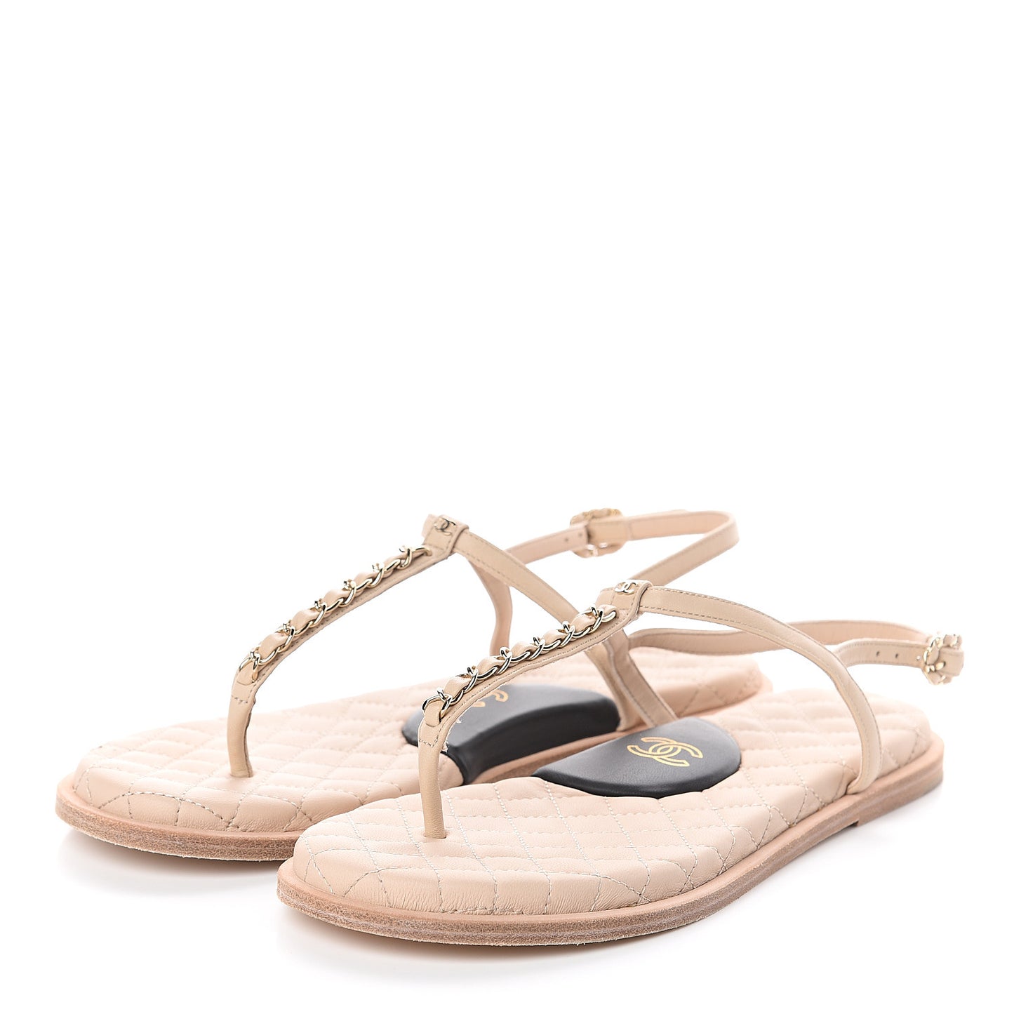 Lambskin CC Chain Thong Sandals 40 Beige