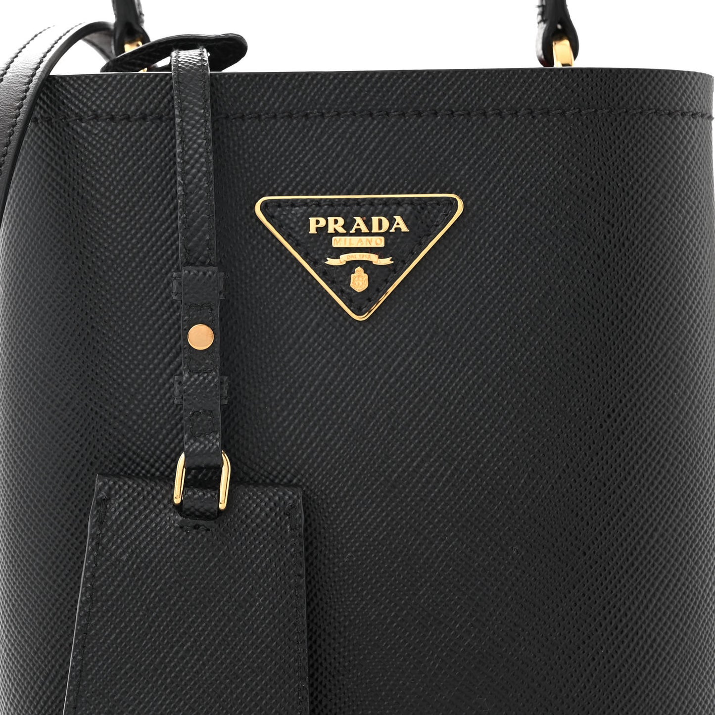 Saffiano Cuir Small Panier Bucket Bag Black Fuoco