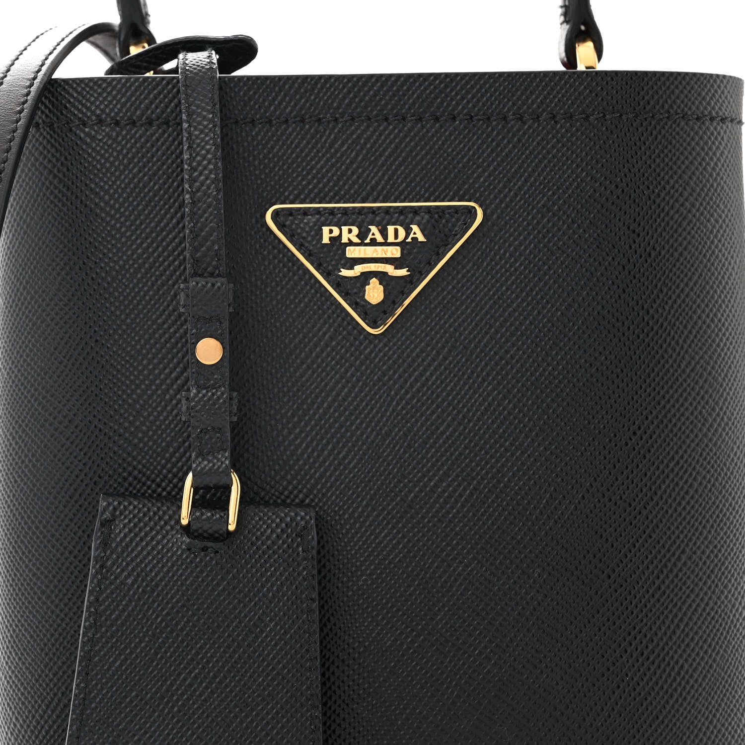 Prada Saffiano Cuir Small Panier Bucket Bag Black Fuoco 7 of 9