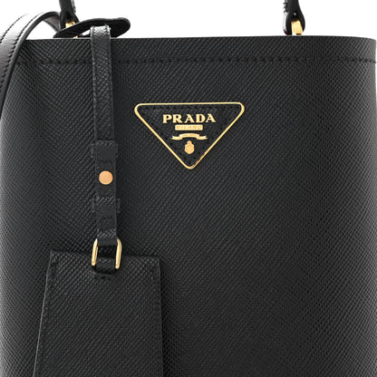 Prada Saffiano Cuir Small Panier Bucket Bag Black Fuoco 7 of 9