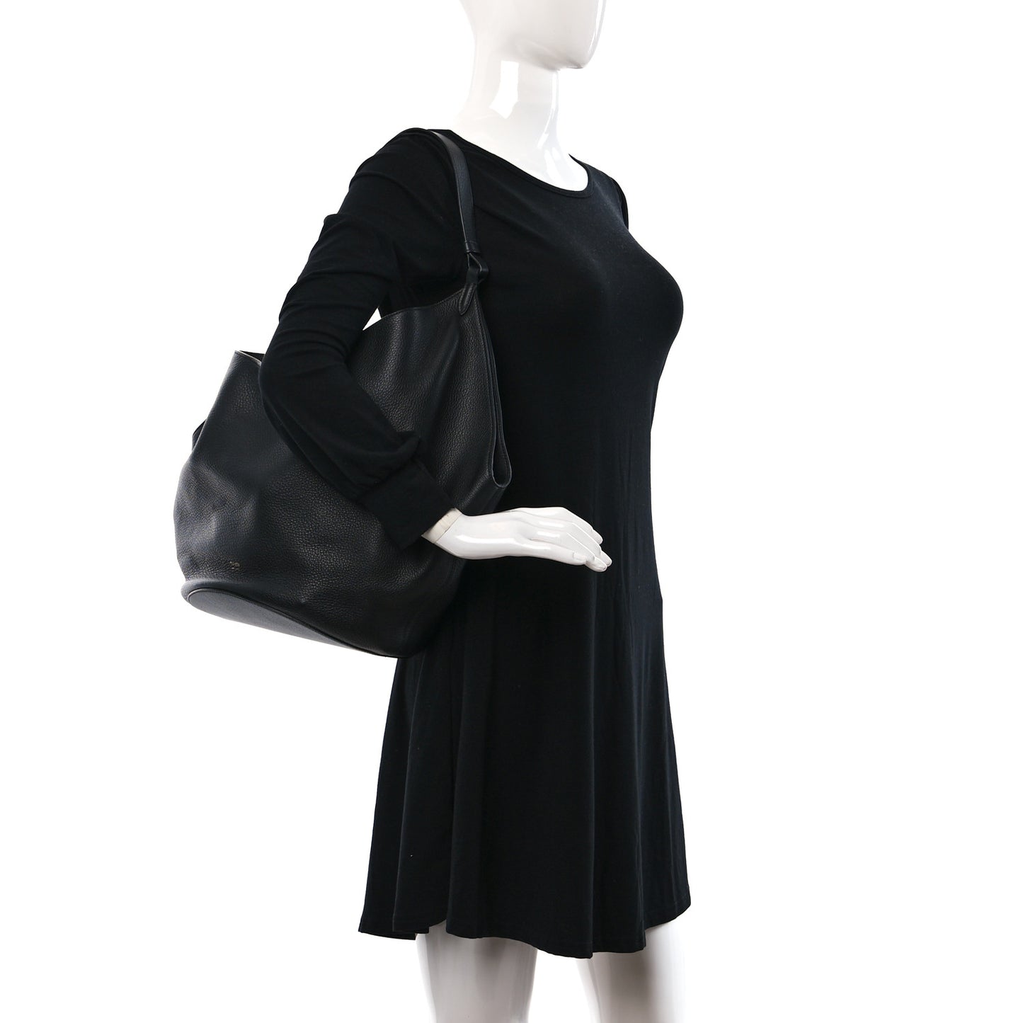 Pebbled Sport Calfskin Medium Lotus Tote Black