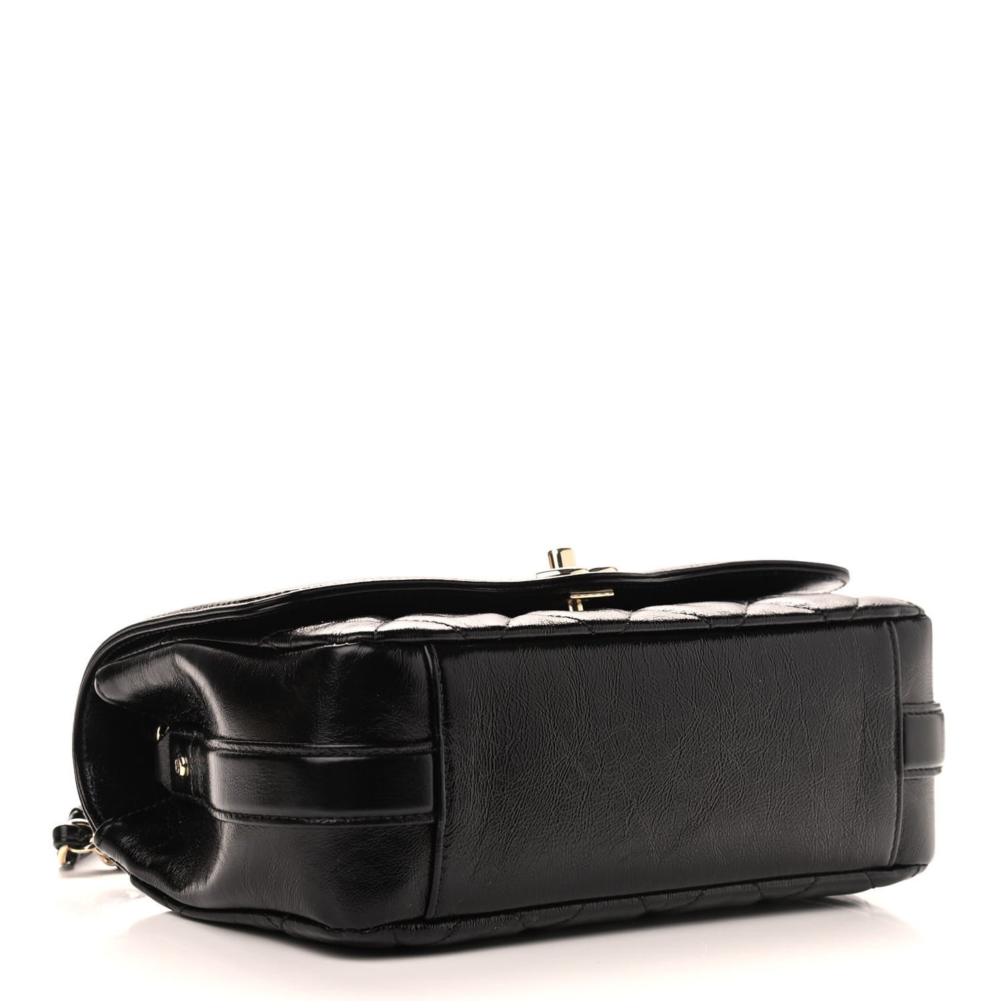 Crumpled Glazed Lambskin Quilted Small Flap Black