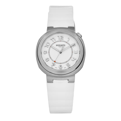 Hermes Stainless Steel Rubber 36mm Cut Automatic Watch Blanc 1 of 5