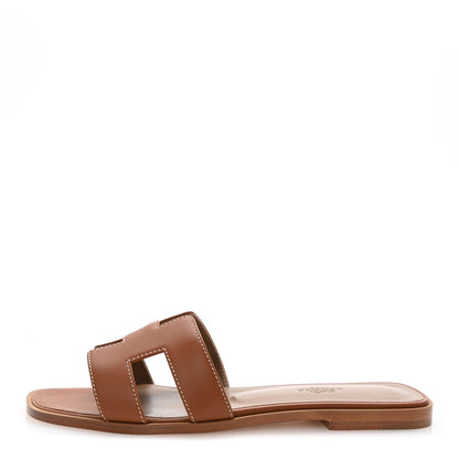 Hermes Box Calfskin Oran Sandals 39 Gold 1 of 10