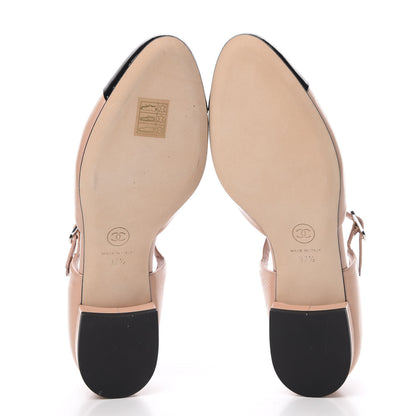 Chanel Crumpled Calfskin Patent Cap Toe Flats 37.5 Pink Black 5 of 9