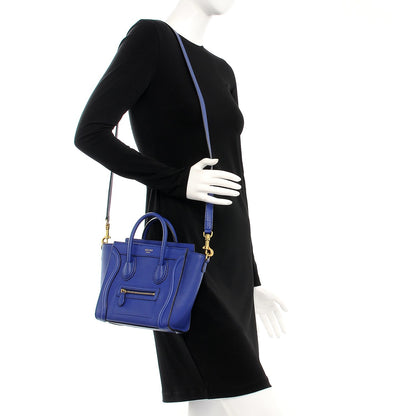 Celine Drummed Calfskin Nano Luggage Indigo 2 of 6
