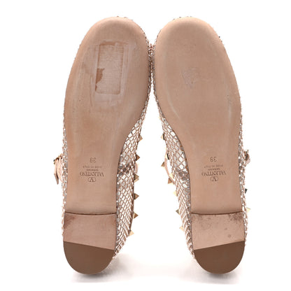 Valentino Garavani Mesh Calfskin Crystal Rockstud Multi Strap Ballerina Flats 39 Rose Cannelle 5 of 9