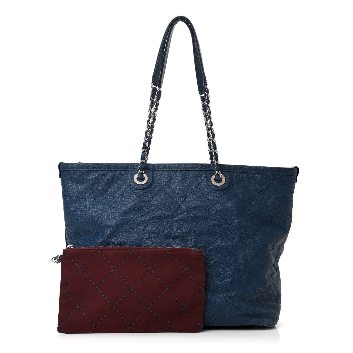 Grained Calfskin Quilted Small Daily Shopping Tote Blue