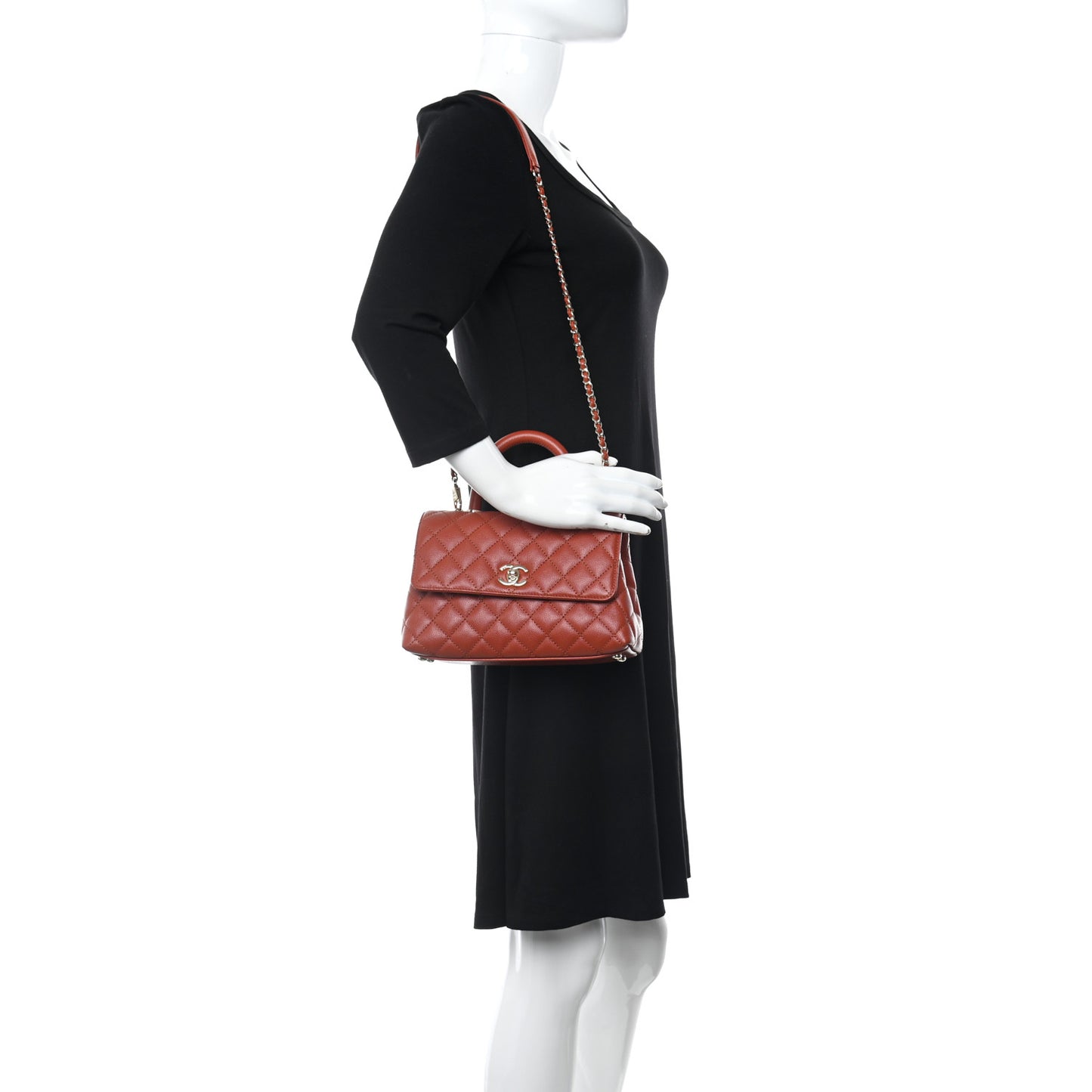 Caviar Quilted Mini Coco Handle Flap Dark Orange