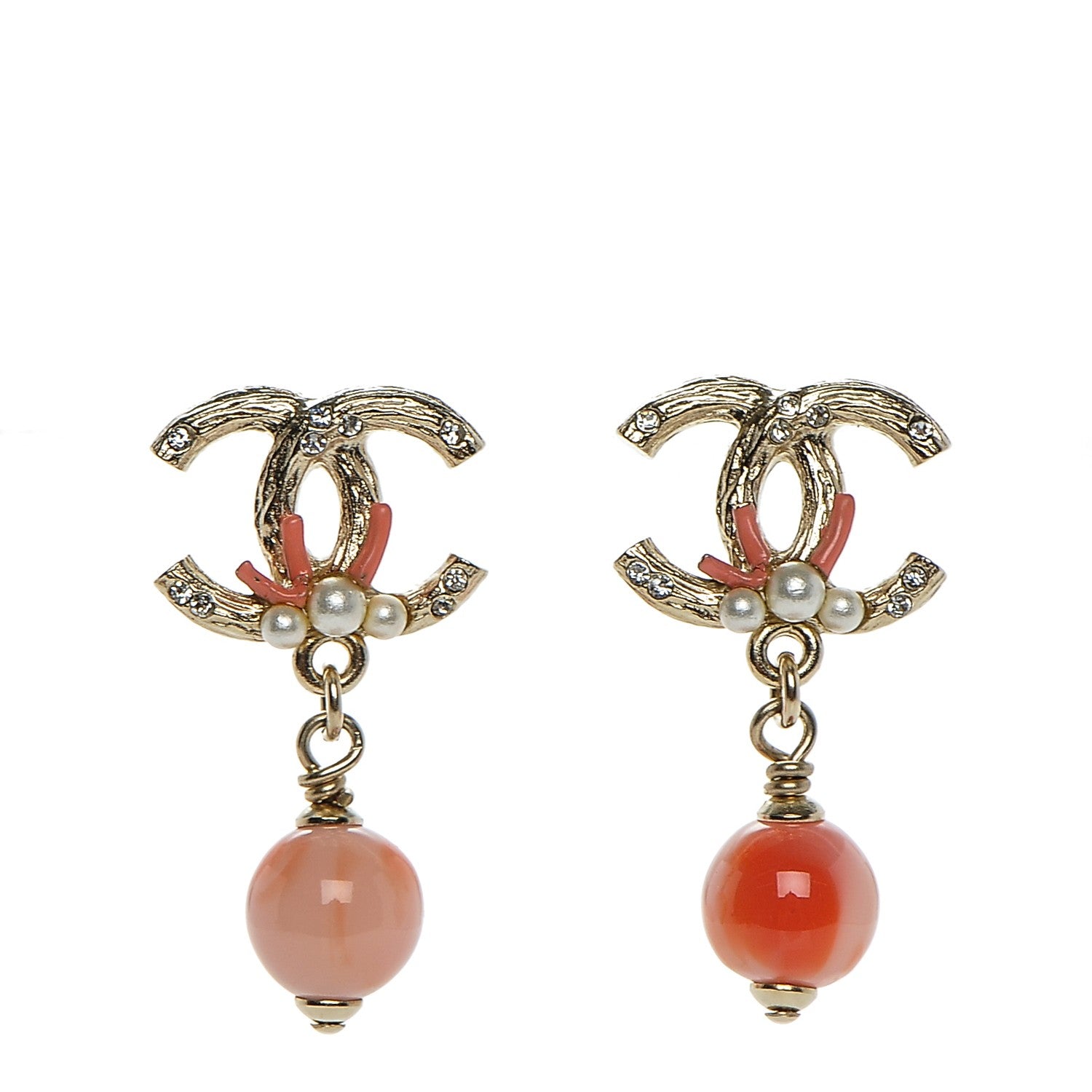 Chanel Crystal Pearl CC Drop Earrings Gold 1 of 4