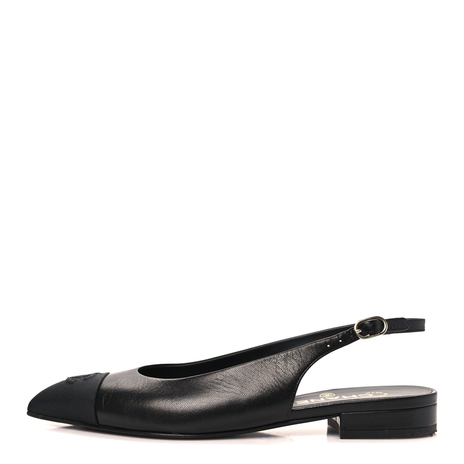 Chanel Goatskin Grosgrain Pointed Toe CC Slingback Flats 36.5 Black 1 of 8