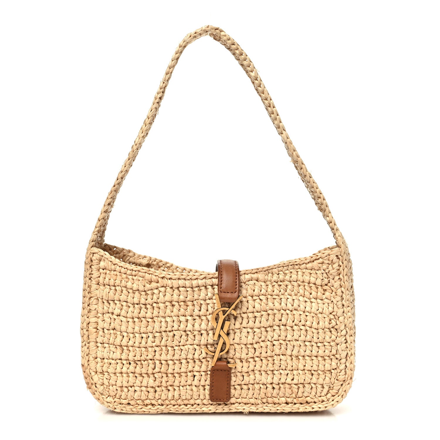 Saint Laurent Raffia Calfskin Le 5 A 7 Mini Hobo Natural Brick 1 of 10