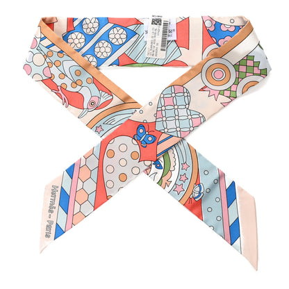 Hermes Silk Les Murmures de la Foret Twilly Beige Rose Bleu 1 of 4
