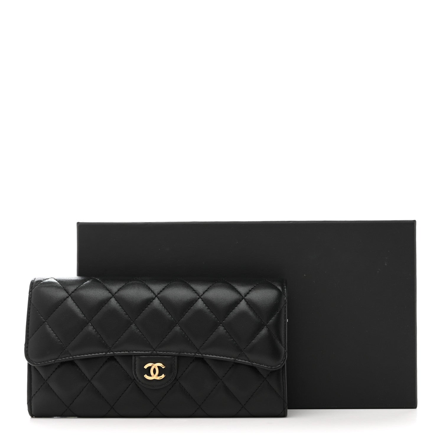 Chanel Lambskin Quilted Large Gusset Flap Wallet Black 10 of 10
