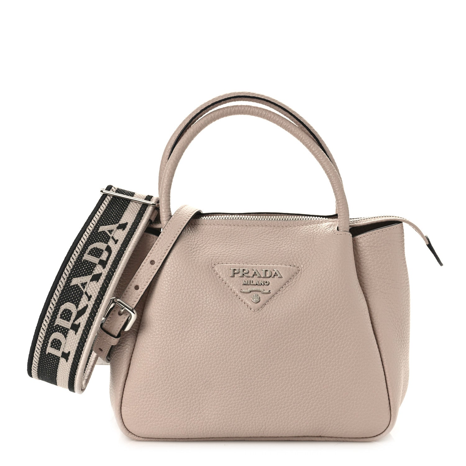 Prada Vitello Daino Soft Small Zippered Top Handle Bag Ninfea